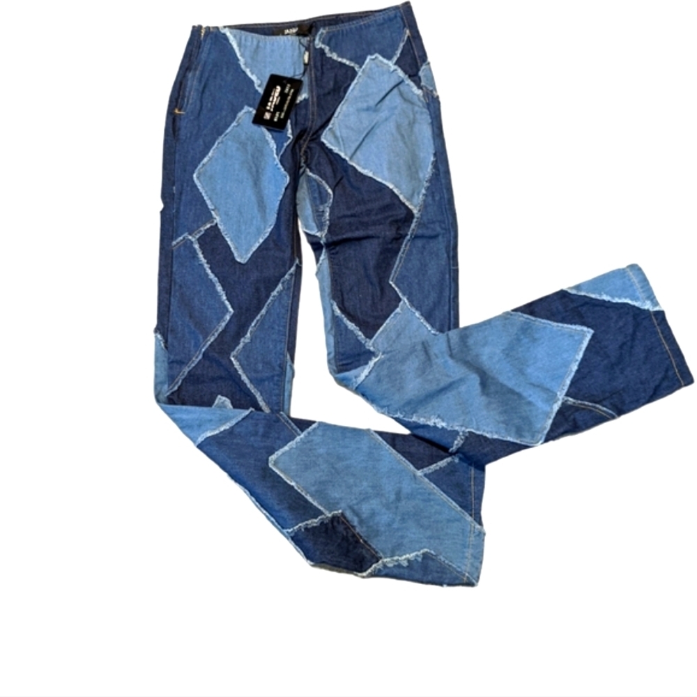 **SOLD** NEW JARED LOW RISE DIAMOND Y2K PATCHWORK JEANS Size 24 - Picture 3 of 11
